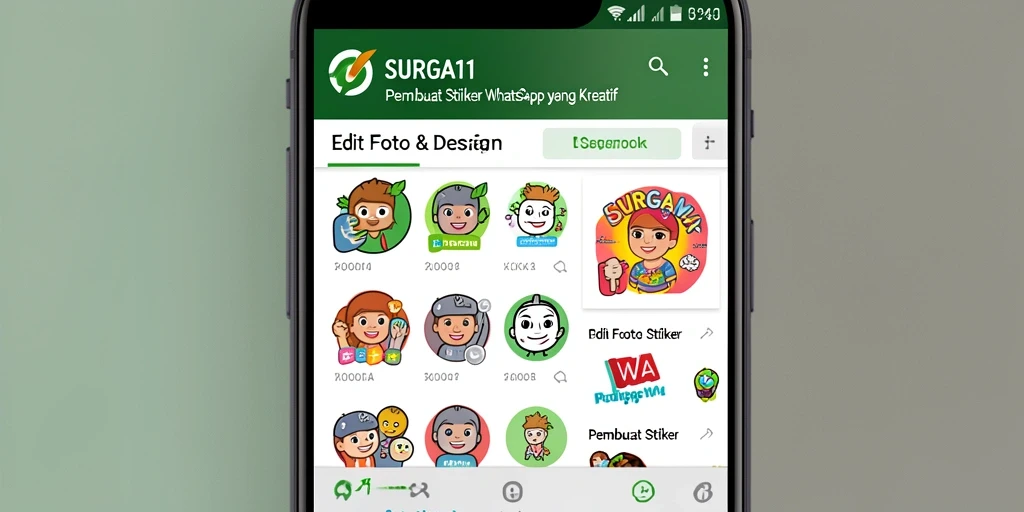 Tampilan antarmuka SURGA11 untuk membuat stiker WhatsApp.