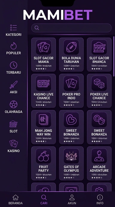 Tampilan katalog aplikasi mamibet